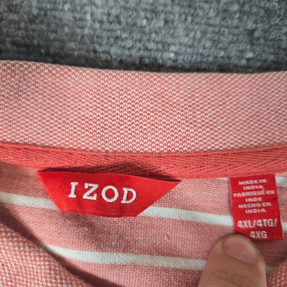 IZOD Men's Striped Polo Shirt 4XL Salmon White Short Sleeve Casual Golf - Picture 3 of 13